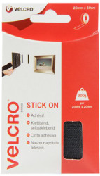 Velcro tape, 20 mm, with adhesive and fleece part, black, 0.5 m, VEL-EC60225