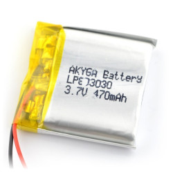 Akumulator Li-Pol Akyga 470mAh 1S 3,7V - przewody 50 mm - 30x30x6mm