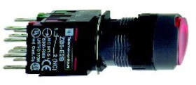 Przycisk kompletny czerw. podśw. O 16, kryty z sam. powr., 24 V, 1NC XB6AW4B2B