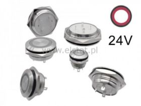 Przycisk chwil.19mm płaski sreb LED czerw.- niski