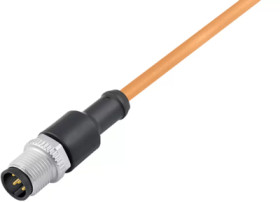 Sensor actuator cable, M12-cable plug, straight to open end, 3 pole, 2 m, PUR, orange, 4 A, 77 3429 0000 80003-0200