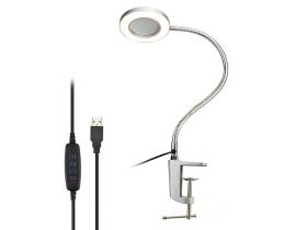 Lampa z lupą na elastycznym ramieniu zasilanie USB srebrna