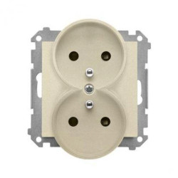 Simon 55 Gniazdo wtyczkowe podwójne z uziemieniem z przesłonami (moduł) 16 A 250 V~, szybkozłącza Szampański mat TGZ2MCZ.01/144