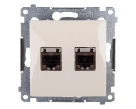 Simon 54 Gniazdo komputerowe podwójne 2xRJ45 kat.6 ekranowane z przesłoną kremowe D62E.01/41