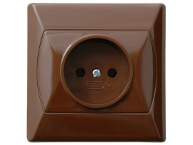 AKCENT Gniazdo pojedyncze bez uziemienia z przesłonami torów prądowych brązowy GP-1AP/24 OSPEL