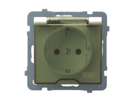 AS Gniazdo pojedyncze z uziemieniem schuko IP44 ecru wieczko przezroczyste GPH-1GS/m/27/d OSPEL