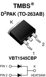 VBT1545CBP-E3 Trench MOS Barrier Schottky Rectifier for PV Solar Cell Bypass Protection Ultra Low VF = 0.41 V at IF = 5 A