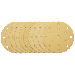 Draper 08473 Gold Sanding Discs-Hk&amp;Loop 150mm 120Grit 15 Dust Extract Holes 10Pc