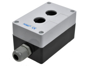 Obudowa przycisku; LAY5-BP02; biało-czarny; plastik; IP54; z dławnicą PG13,5; podwójna; 116x72x65mm; panelowe 22mm; YUMO; RoHS