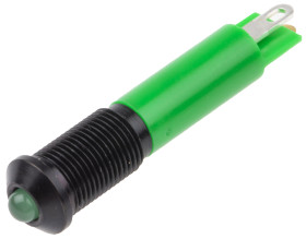 Lampka kontrolna do montażu panelowego 24V dc, zielona 6mm LED Czarny Końcówka lutownicza RS PRO