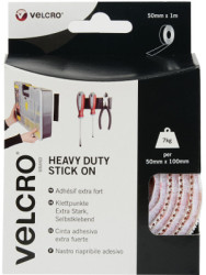 Velcro tape, 50 mm, with adhesive and fleece part, white, 1 m, VEL-EC60242
