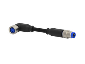 Sensor actuator cable, M8-cable plug, angled to M8-cable plug, straight, 3 pole, 1 m, PUR, black, 4 A, 3-2273124-3