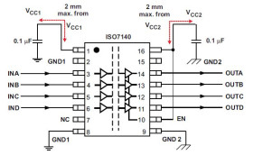 Quad-channel, 4/0, 50-Mbps, default output low digital isolator