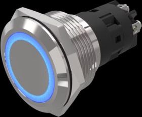 Vandal-proof pushbutton, silver, illuminated  (blue), mounting Ø 22 mm, IP65/IP67, 82-6152.1124