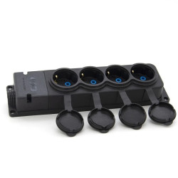 Listwa, gniazdo gumowe (TPE) poczwórne schuko IP44 4x16A 2P+Z, kolor czarny, TRG-4SCH