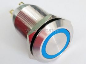 Przycisk chwilowy 19mm płaski LED niebieski 12V