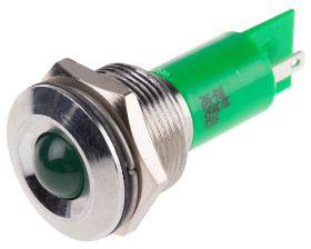 Lampka kontrolna do montażu panelowego 24V, zielona 19mm LED Chrom Końcówka lutownicza RS PRO