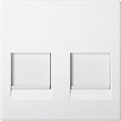 Płytka centralna podwójna z wbudowaną klapką do gniazdek modułowych, Merten, System M, biały polarny (mat)
