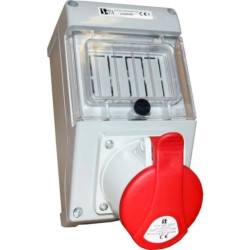 Zestaw instalacyjny z gniazdem 16A 5P+2x2P+Z czerwony 4 moduły IP44 ZI34X211