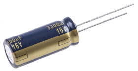 Kondensator 3300μF 16V dc Radialny, Otwór przelotowy Panasonic roztaw: 5mm 12.5 (Dia.) x 30mm