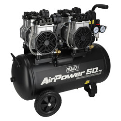 Sealey SAC5001S 50L Low Noise Oil Free Direct Drive Air Compressor 2 x 2hp