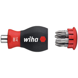 Wiha 33741 Magnetic SoftFinish&#xAE; Stubby Screwdriver with Bit Magazine (PH, PZ)
