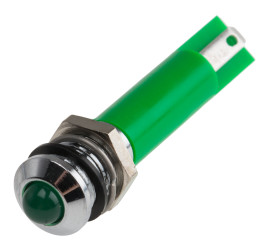 Lampka kontrolna do montażu panelowego 12V dc, zielona 8mm LED Chrom Końcówka lutownicza RS PRO