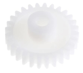 Koło zębate walcowe, moduł: 1, l.zębów: 28, śr. piasty: 11.7mm, śr. otworu: 5mm, POM