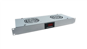 Panel Wentylacyjny 19 1U, 2 Wentylatory, Termostat, Kolor Szary Sa-F-1U-2-T-S