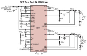 Dual 36V Synchronous 1.6A Buck LED Driver with IC