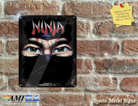 The Last Ninja Commodore 64 Game Artwork on Rustic - Metal Sign