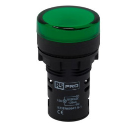 Kontrolka 110V ac/dc Zielony RS PRO średnica wycięcia 22mm Montaż panelowy