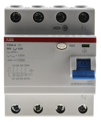 RCCB, Typ A, 4-biegunowy, 63A, 300mA, ABB, F200