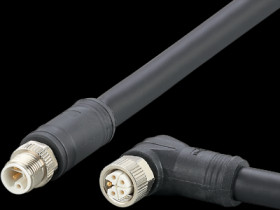 Sensor actuator cable, M12 cable plug, straight, L to M12 cable socket, angled, L, 5 pole/5 pole, 0.25 m, PUR, black, 16 A, E126