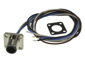 Wtyk z przewodem; 43-01355; M12-4p; 4 tory; proste; z przewodem 0,5m; 0,25mm2; na panel z kołnierzem; 12mm; czarny; IP67; 4A; 25