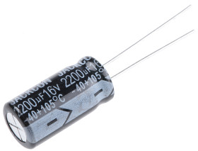 Kondensator 2200μF 16V dc Radialny, Otwór przelotowy RS PRO roztaw: 5mm 10 (Dia.) x 20mm