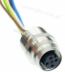 RKF 5/0,5 M gniazdo 5 stykowe M12/FIX metalowe, do obudowy z gwintem montażowym PG9, przewody 0,5m, 11270, RKF505, LUMBERG