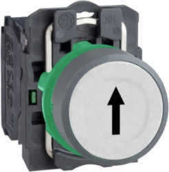 Pushbutton, labeled arrow, unlit, groping, 1 Form A (N/O), waistband round, white, front ring light gray, mounting Ø 22.5 mm, XB