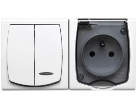 MADERA Łącznik hermetyczny świecznikowy z podświetleniem + gniazdo pojedyncze z/u z klapką przezroczystą biały ZH-NŁ2SG/00/d