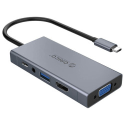 HUB USB-C 3.1 VGA+HDMI+AUDIO 60W