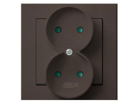 SONATA Gniazdo podwójne bez uziemienia z przesłonami z ramką czekoladowy metalik GP-2RP/40 OSPEL