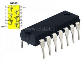 CMOS 40106 sześć przerzutników Schmitta DIL14
