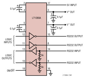 Low Power 5V RS232 Dual Driver/Receiver with 0.1µF Capacitors