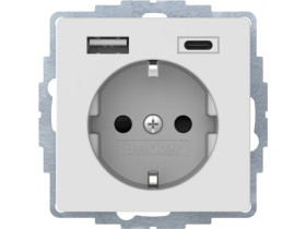 Q.x Gniazdo z uziemieniem SCHUKO z ładowarką USB A+C 2 .4/3.0 A samozaciski biały aksamit 48046089 HAGER