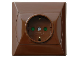AKCENT Gniazdo pojedyncze z uziemieniem schuko z przesłonami torów prądowych brązowy GP-1ASP/24 OSPEL