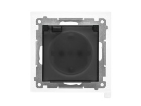 SIMON 55 Gniazdo pojedyncze z uziemieniem SCHUKO z przesłonami szybkozłącza IP44 klapka transparentna czarny mat TGSZ1BCZ.01/149