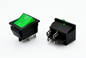 Przełącznik kołyskowy podświetlany zielony 12V, stabilny ON-OFF, duży