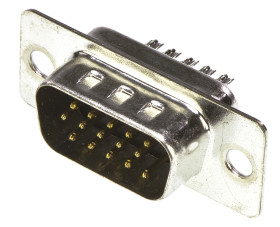 Złącze D-Sub 15-pinowe Męski Proste Montaż na kablu Złoto, nikiel, cyna