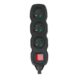 Gniazdo Elektr. Potrójne 3xZ/U Uziemienie, Wyłącznik, DPM, Listwa zasilająca Czarna