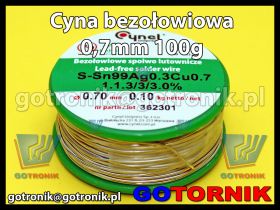 Cyna bezołowiowa z topnikiem 0,70mm/100g Sn99Cu0,7Ag0,3 Pb Free CYNEL 0,7mm
